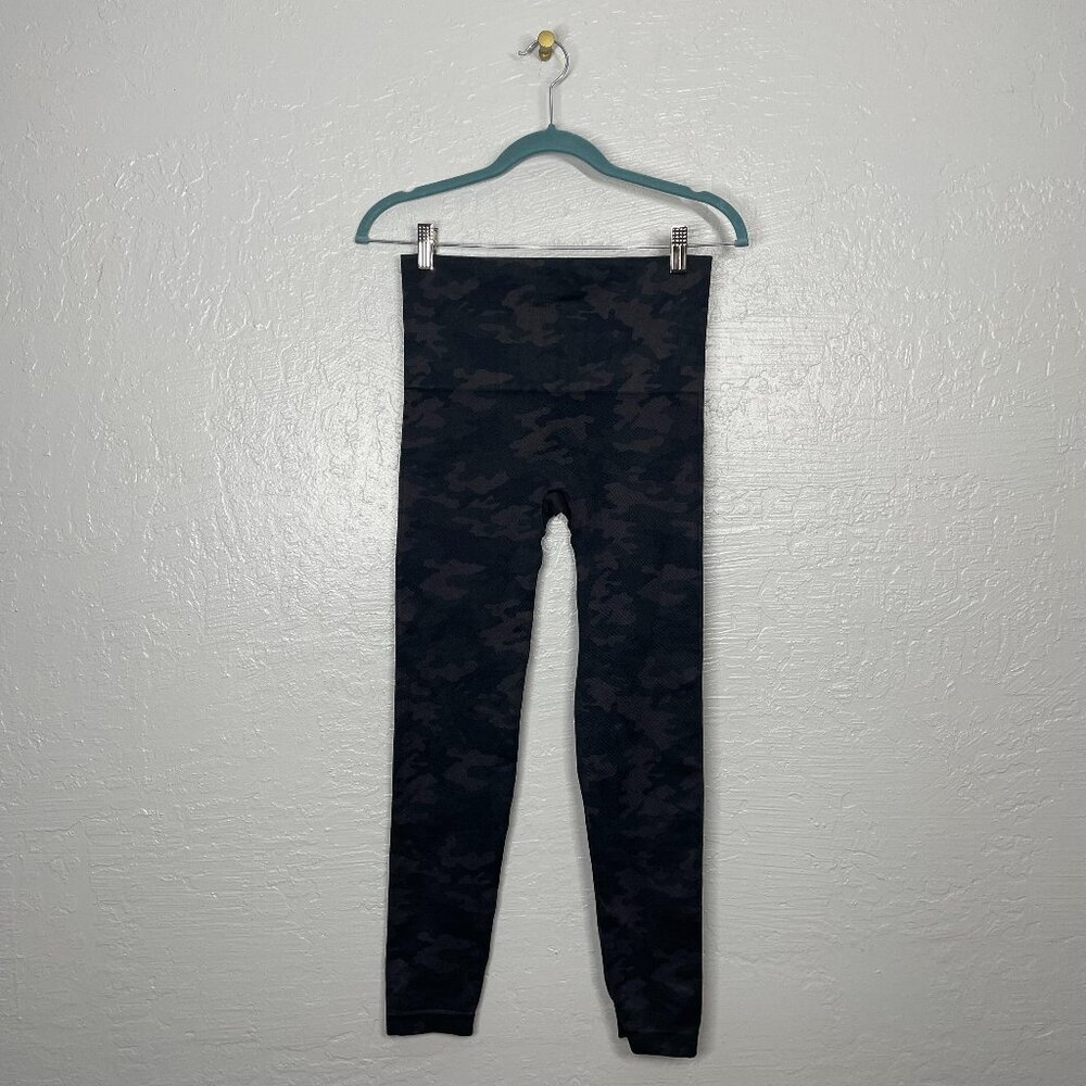Spanx Women L Black Gray Camo Leggings Eco Care Seamless High Waisted Stretch